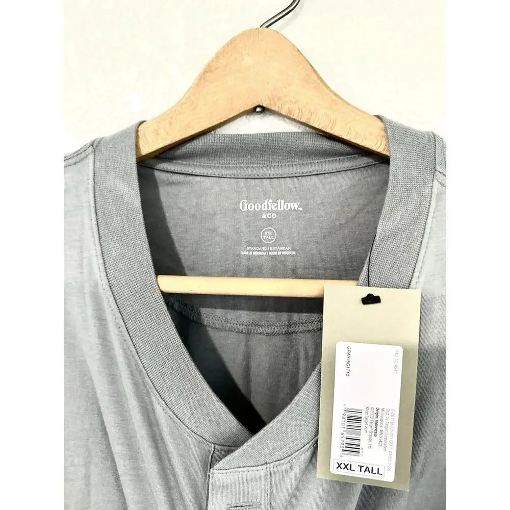 NEW Goodfellow & Co Men's T-Shirt Long Sleeve Gray Button Front XXL Tall NWT - Picture 3 of 9